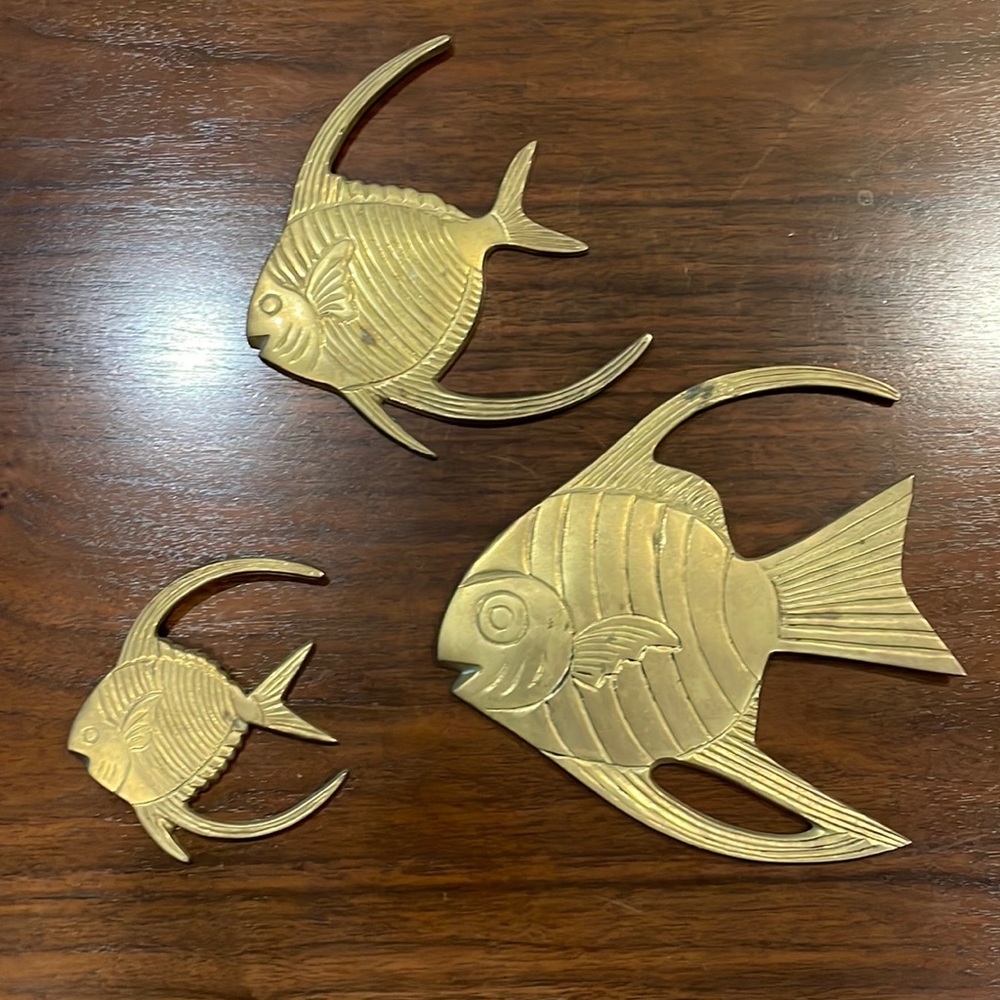 Mid century hanging brass fish set of 3